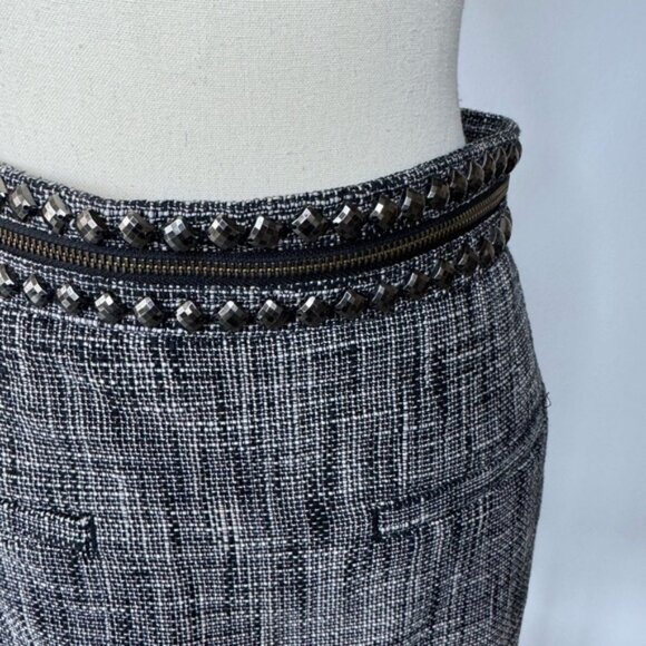 H&M Navy Tweed Mini Skirt with Embellished Waist  – Size 6 - Picture 12 of 15